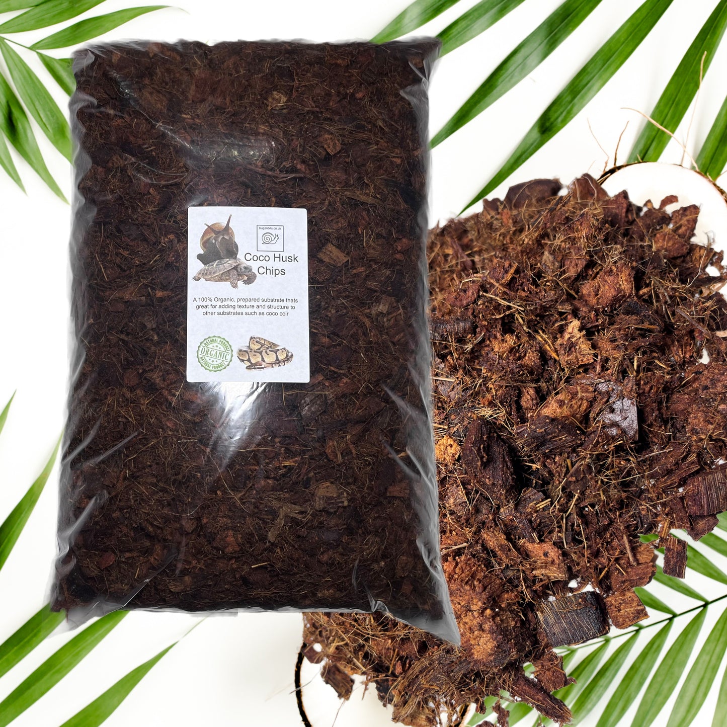Coco Coir Husk & Chip, Prepared & Ready to Use, Snails, Snakes, Tortoises